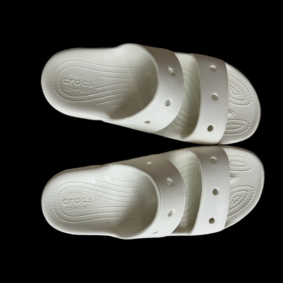 CROCS Shoes - Crocs Slides Sandals White Double Strap Slip On unisex women’s 9 men’s 7 EUC